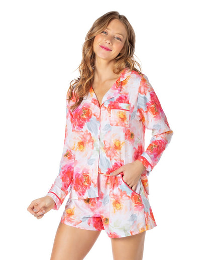 Colorful Flowers Long Sleeve with Shorts Pajama Set