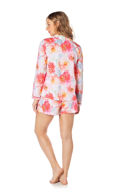 Colorful Flowers Long Sleeve with Shorts Pajama Set