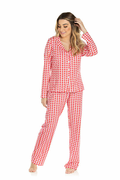 Red Hearts Long Pajama Set