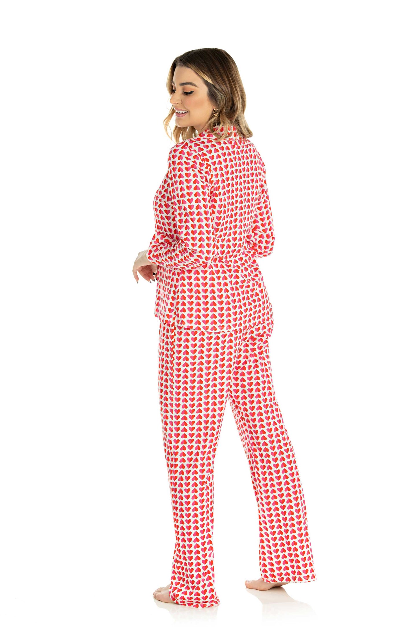 Red Hearts Long Pajama Set