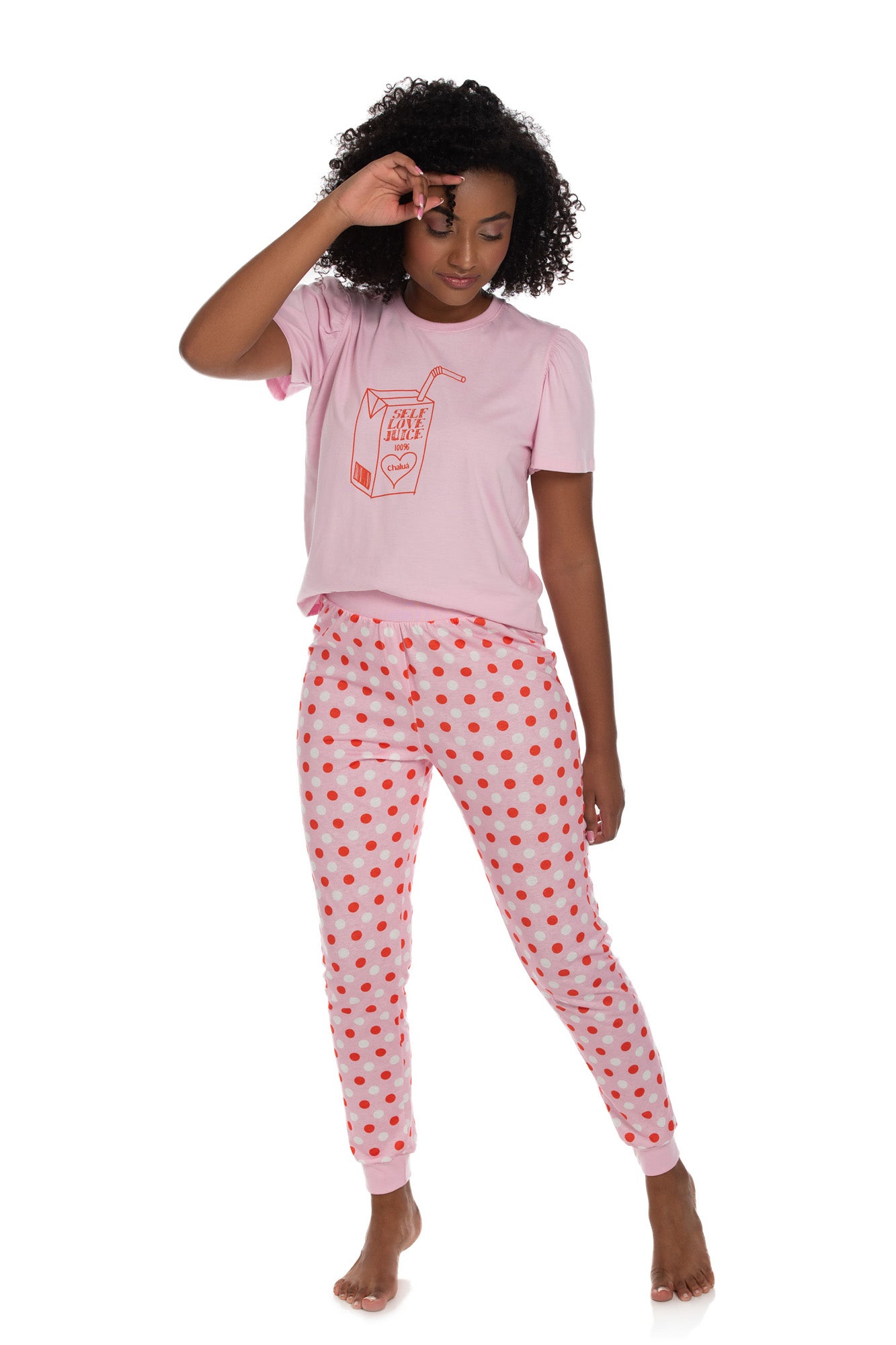 Pink Milk Short Sleeve with Pants Pajama Set