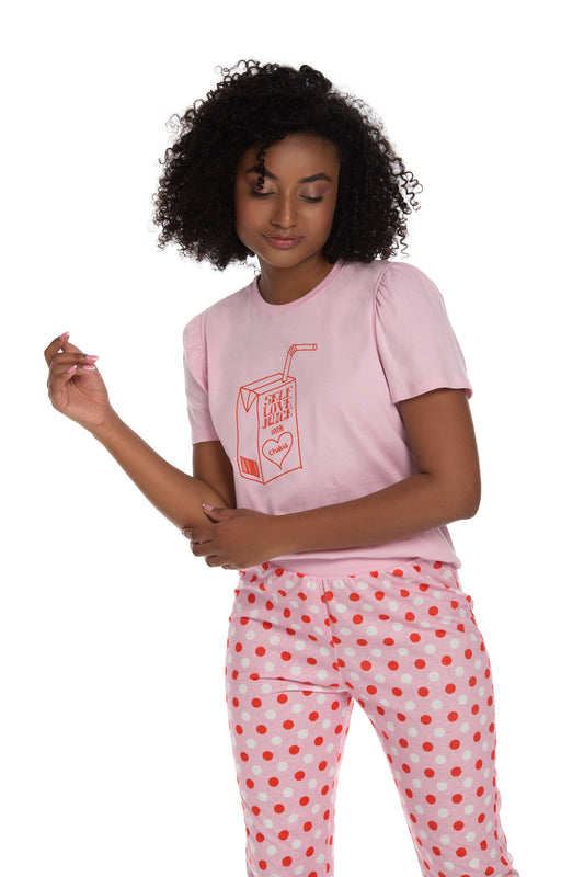 Pink Milk Short Sleeve with Pants Pajama Set