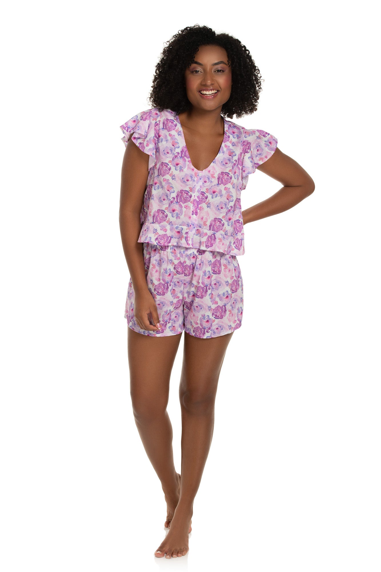 Lilac Flowers Short Pajama Set