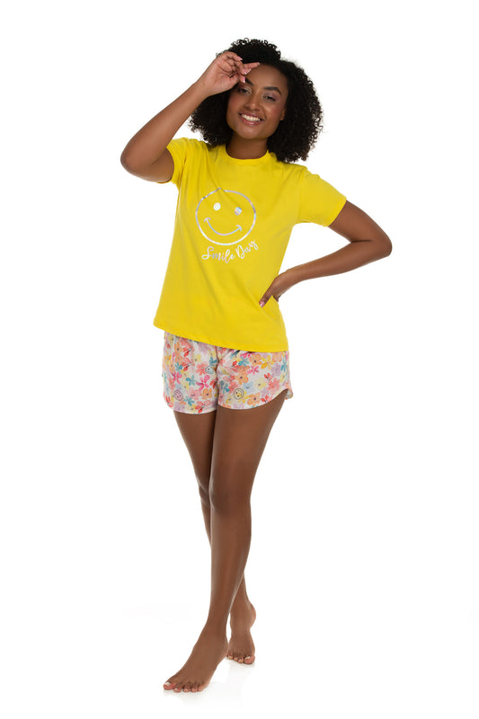 Yellow Smile Flowers Short Pajama Set