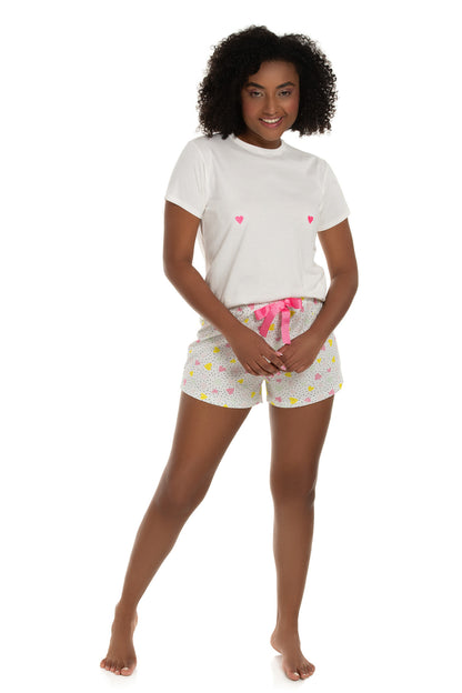 Hearts White Short Pajama Set