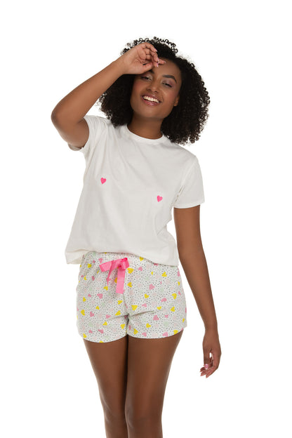 Hearts White Short Pajama Set