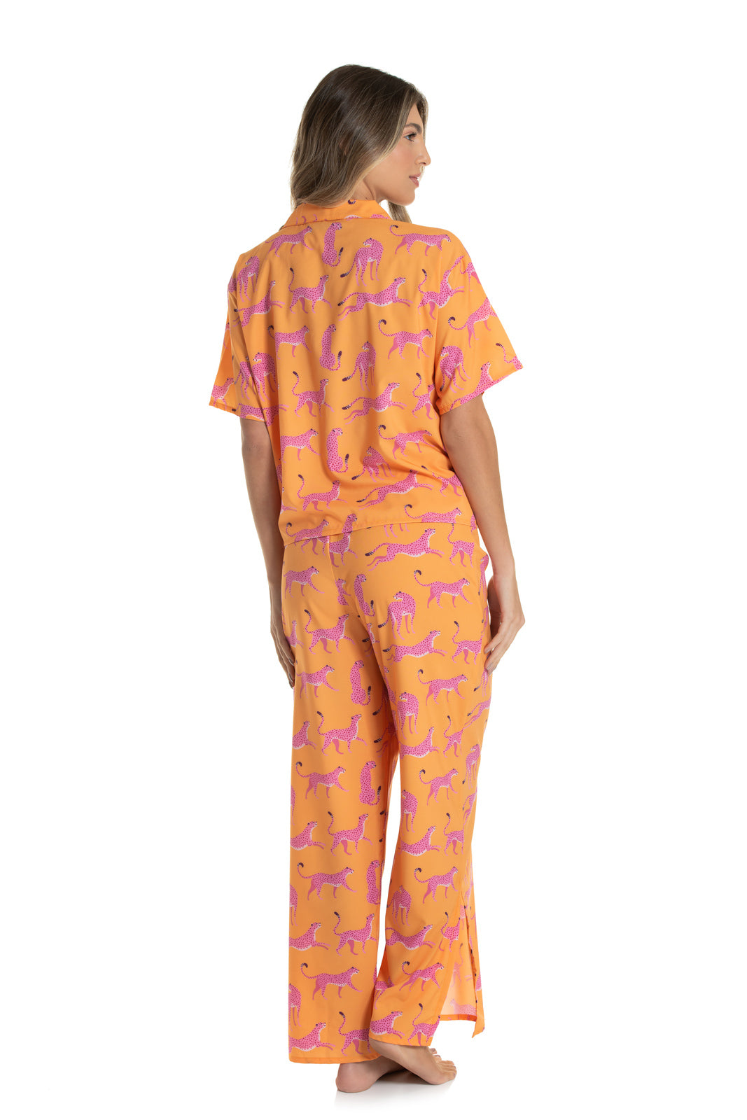 Cheetah Orange Short Sleeve with Pants Pajama Set