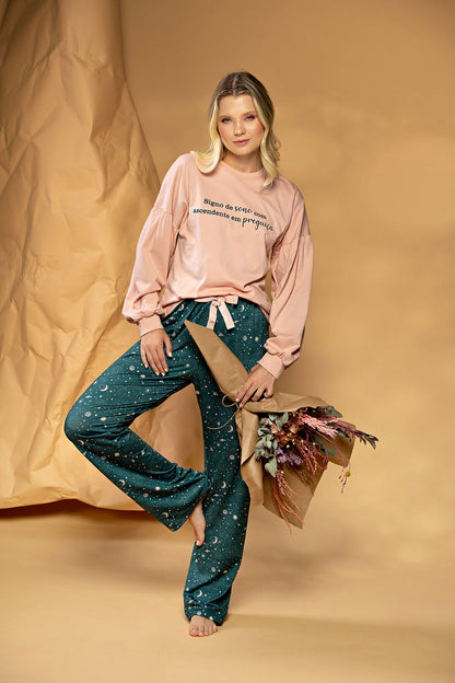 Horoscope With Lettering Long Pajama Set