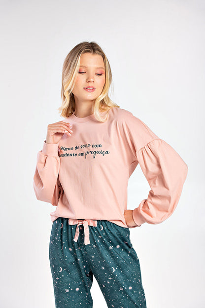 Horoscope With Lettering Long Pajama Set