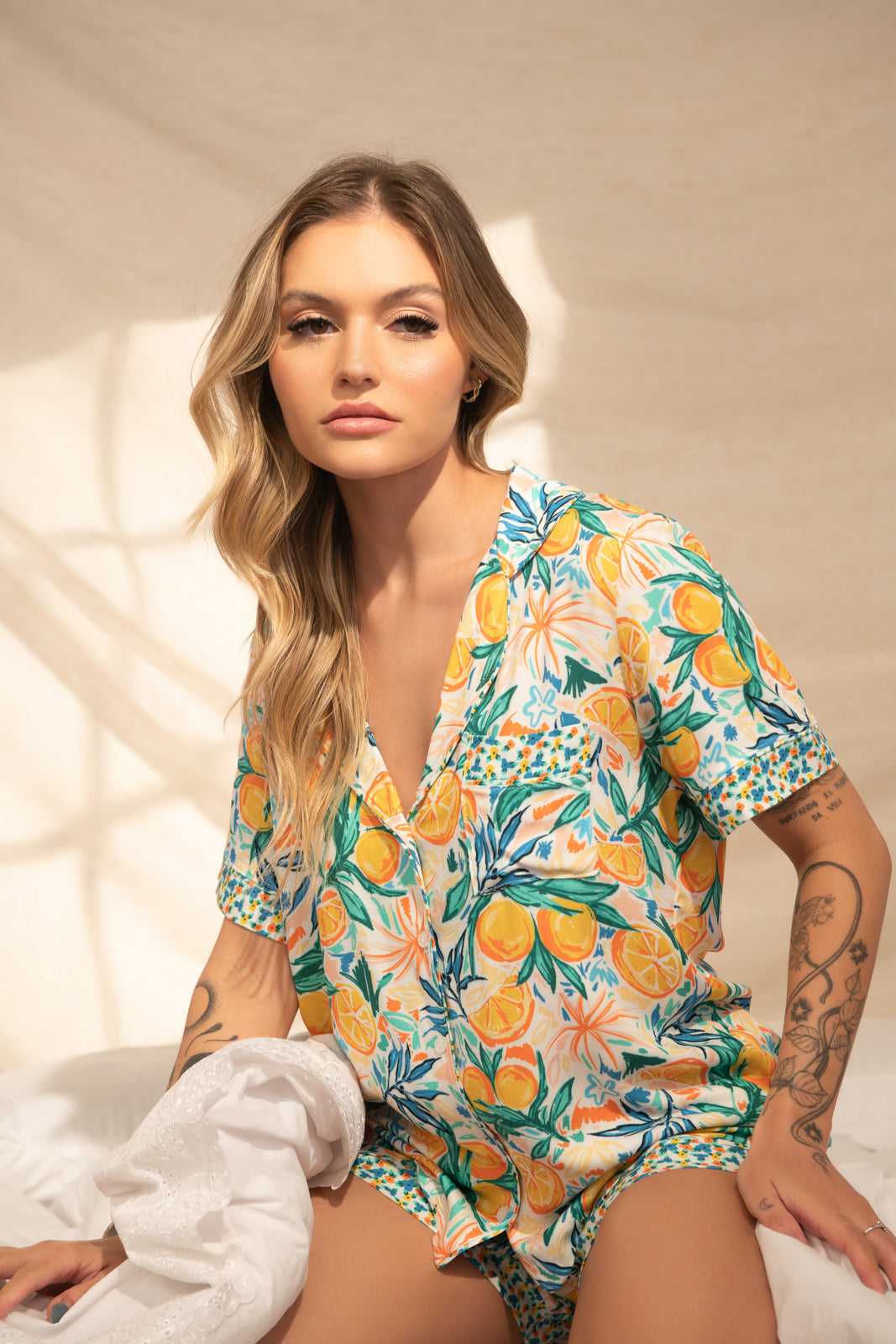 Tropical Print Short Pajama Set