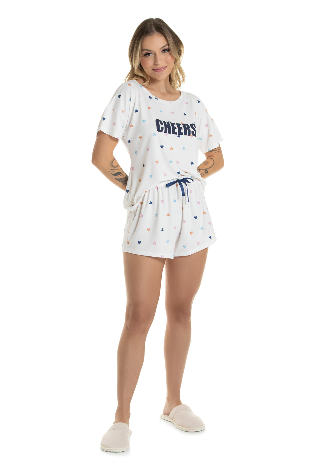 Cheers Mini Hearts Short Sleeve Pajama Set