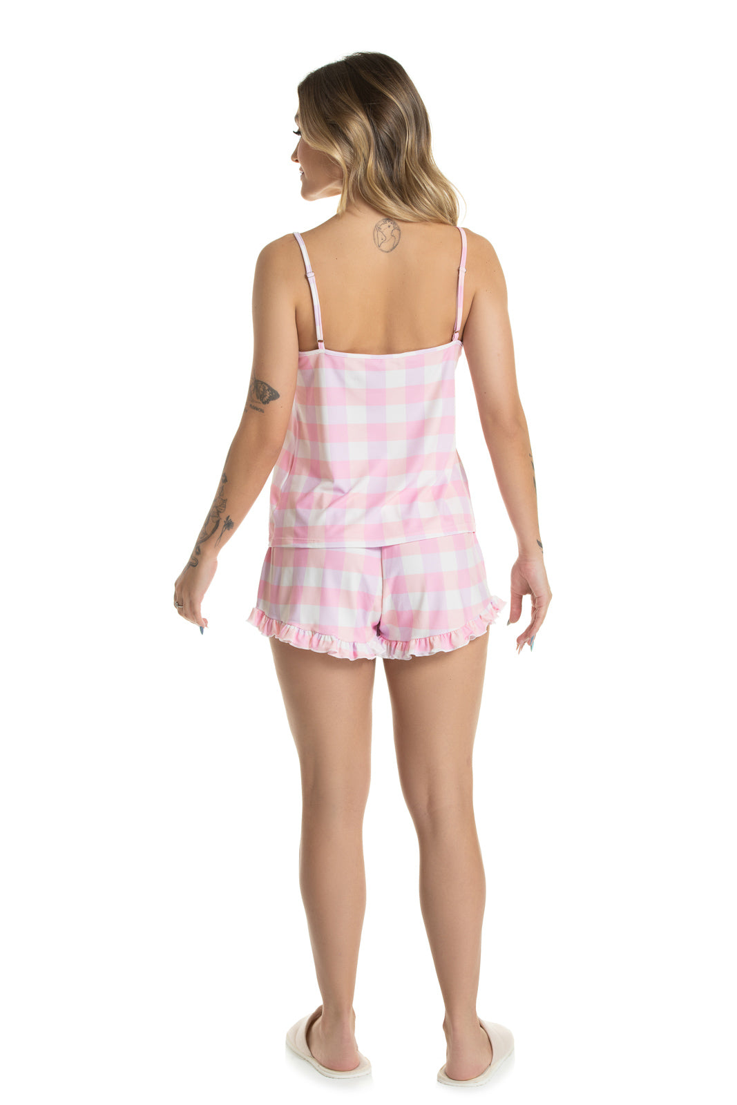 Vichy Light Pink Frill Short Pajama Set