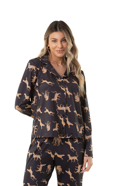 Cheetah Black Long Pajama Set