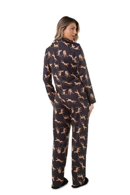 Cheetah Black Long Pajama Set