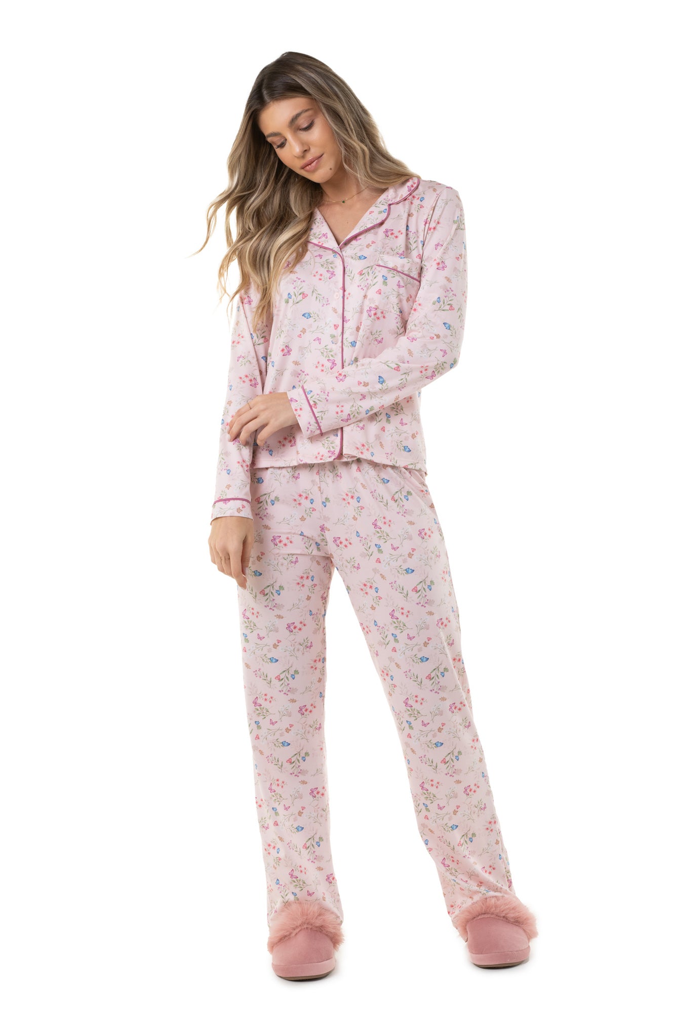 Light Pink Butterflies Long Pajama Set