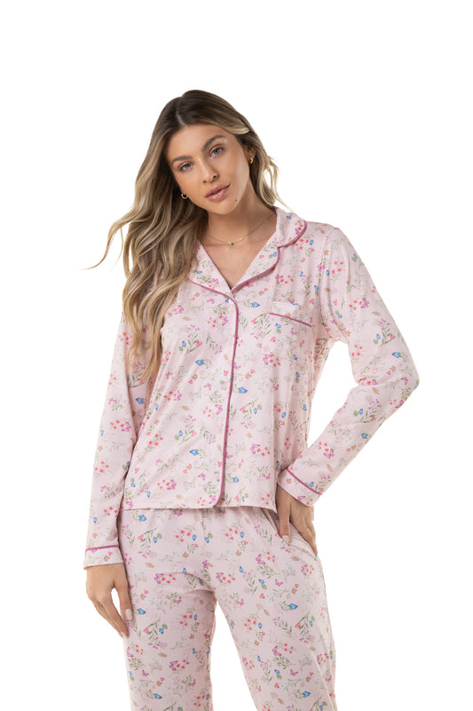 Light Pink Butterflies Long Pajama Set