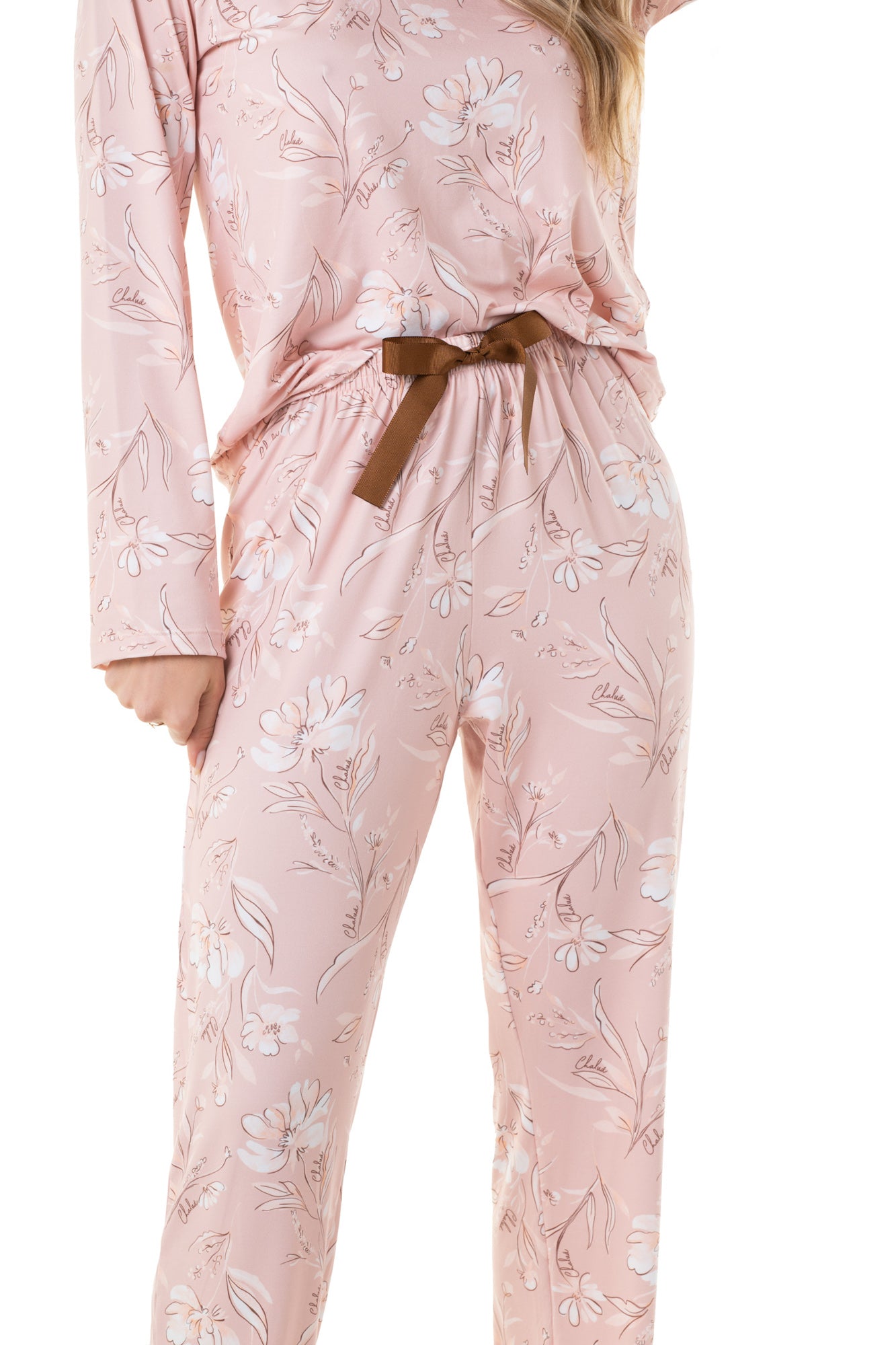 Light Pink Flowers Long Pajama Set