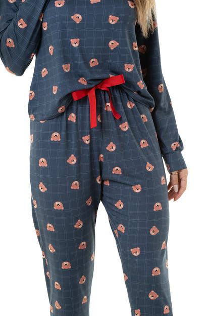 Navy Blue Bear Long Pajama Set