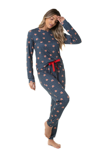 Navy Blue Bear Long Pajama Set