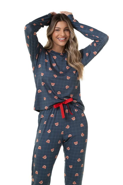 Navy Blue Bear Long Pajama Set