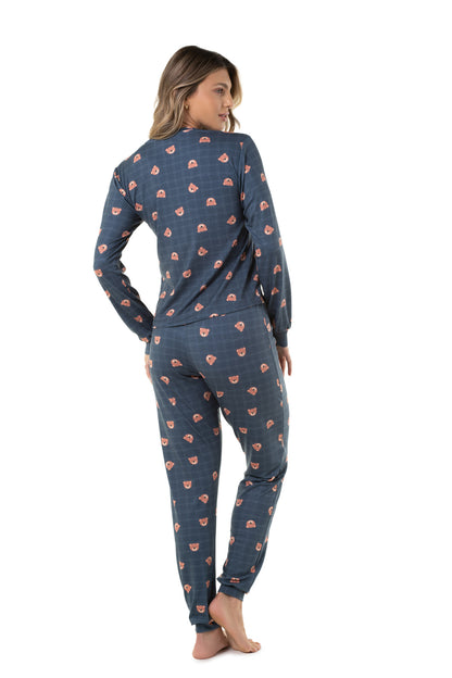 Navy Blue Bear Long Pajama Set