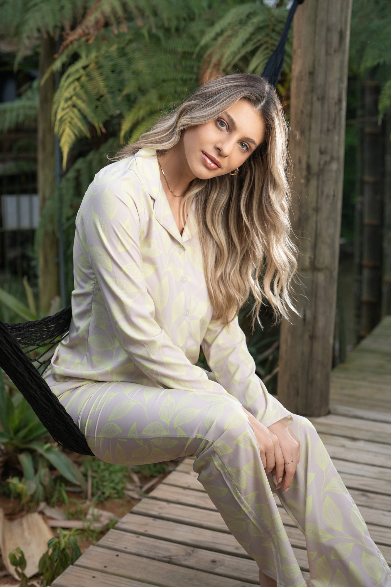 Green Leaves Long Pajama Set