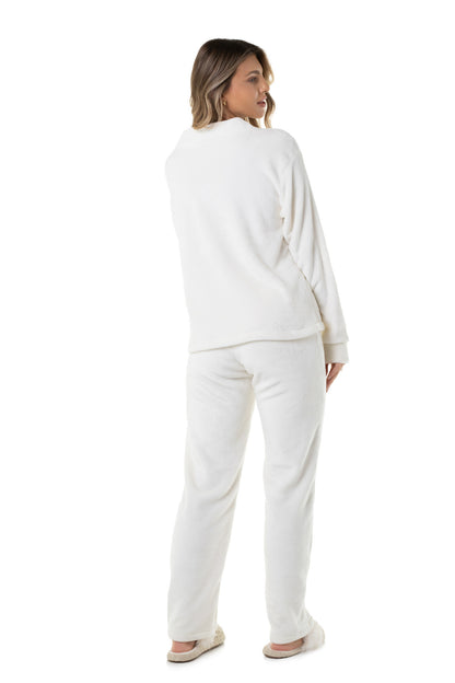 Fleece Off White Long Pajama Set