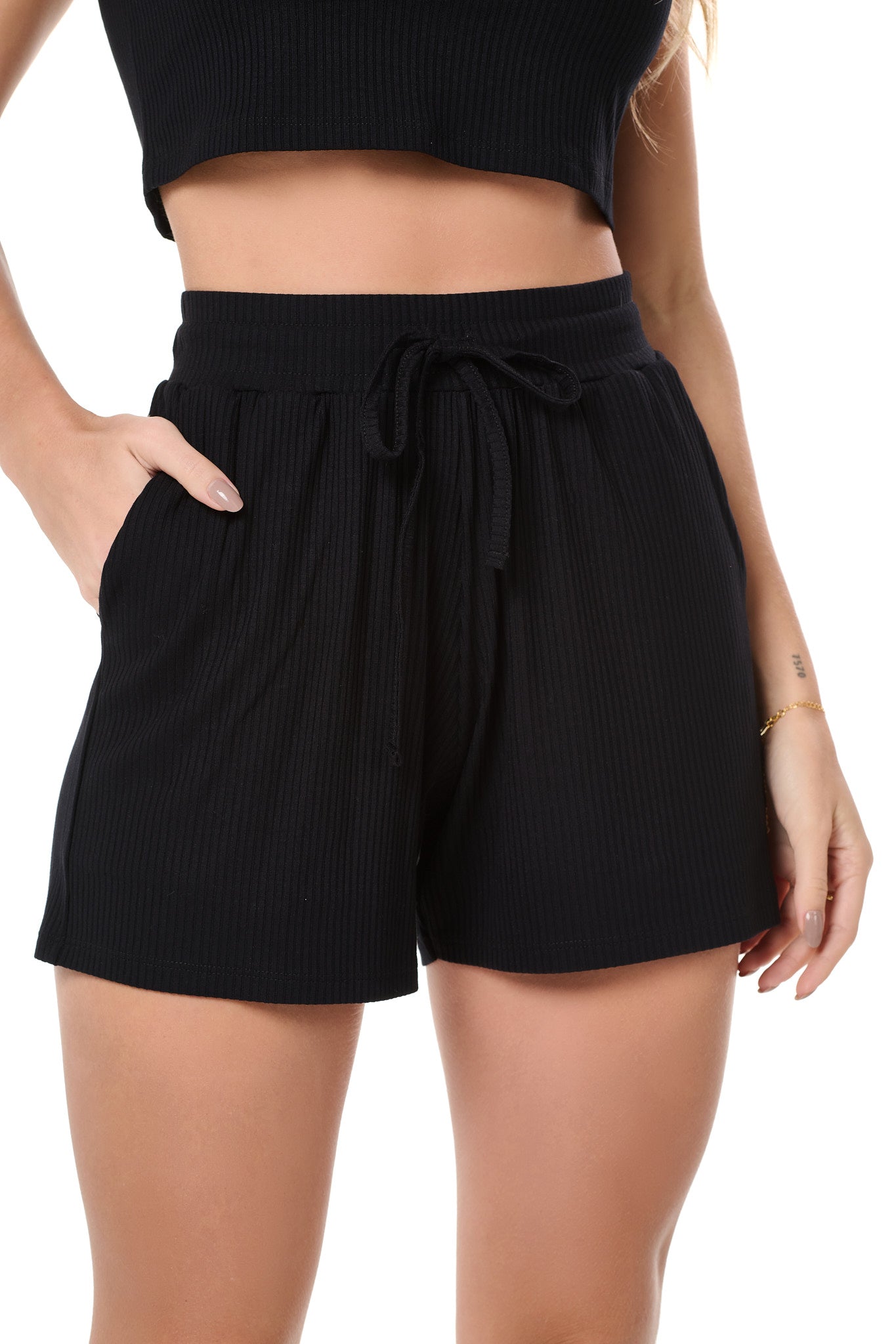 Black Cropped Short Pajama Set