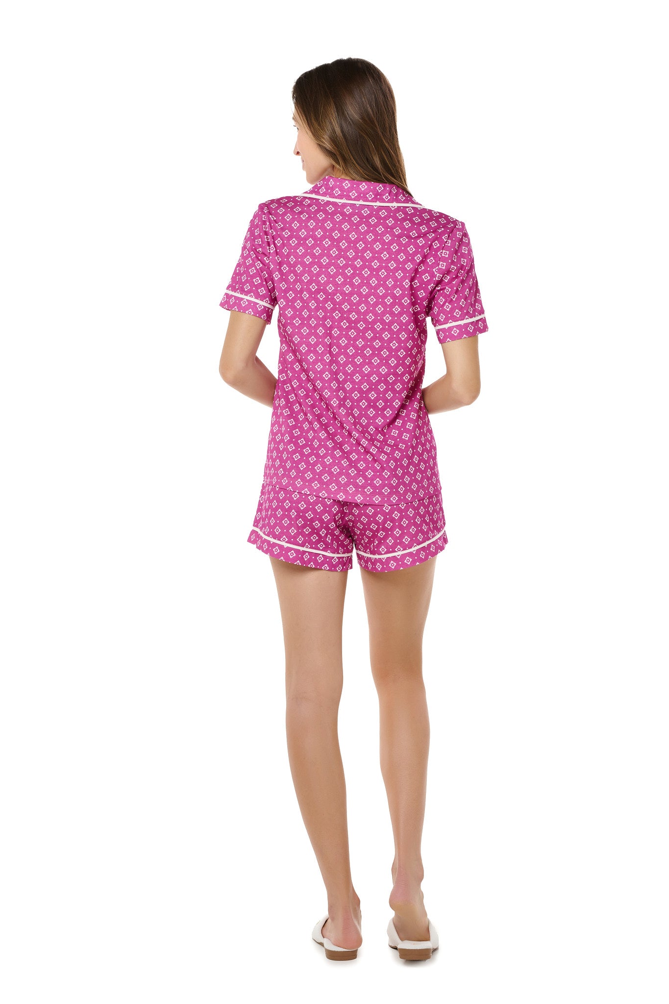 Wine Colour Printed With Buttons Short Pajama Set