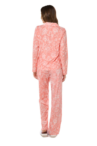 Salmon Floral Long Pajama Set