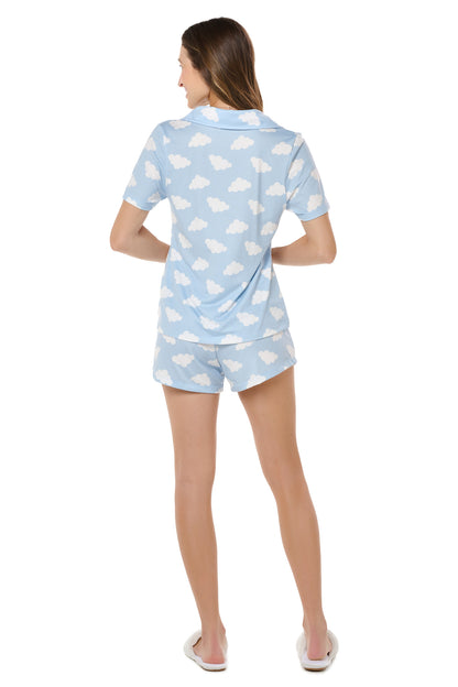 Light Blue Clouds Short Pajama Set