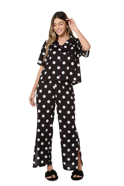 Black And White Polka Dot Short Sleeve With Pants