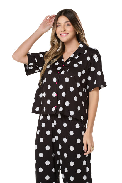 Black And White Polka Dot Short Sleeve With Pants