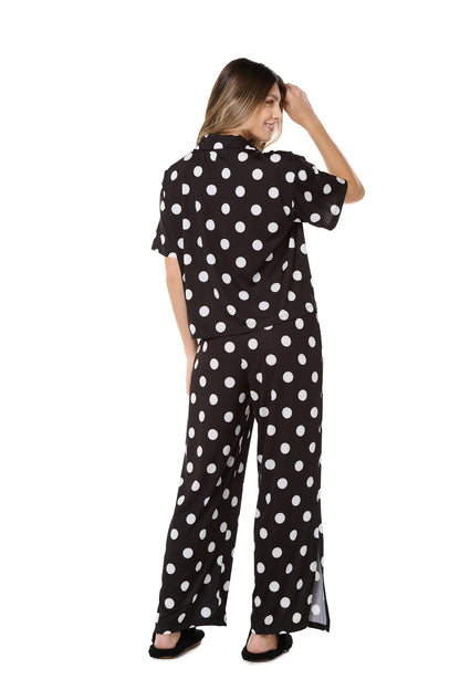 Black And White Polka Dot Short Sleeve With Pants