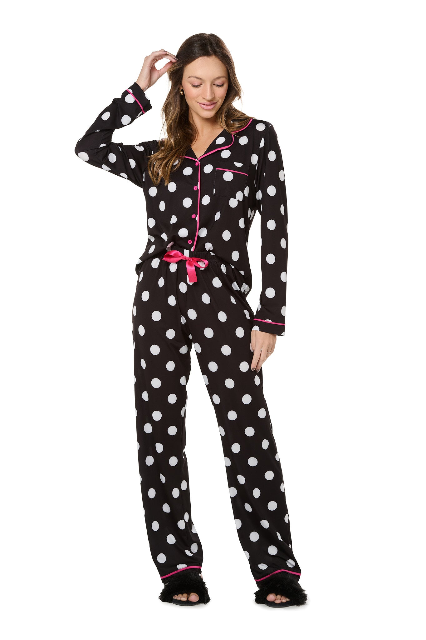 Black And White Polka Dot Long Pajama Set