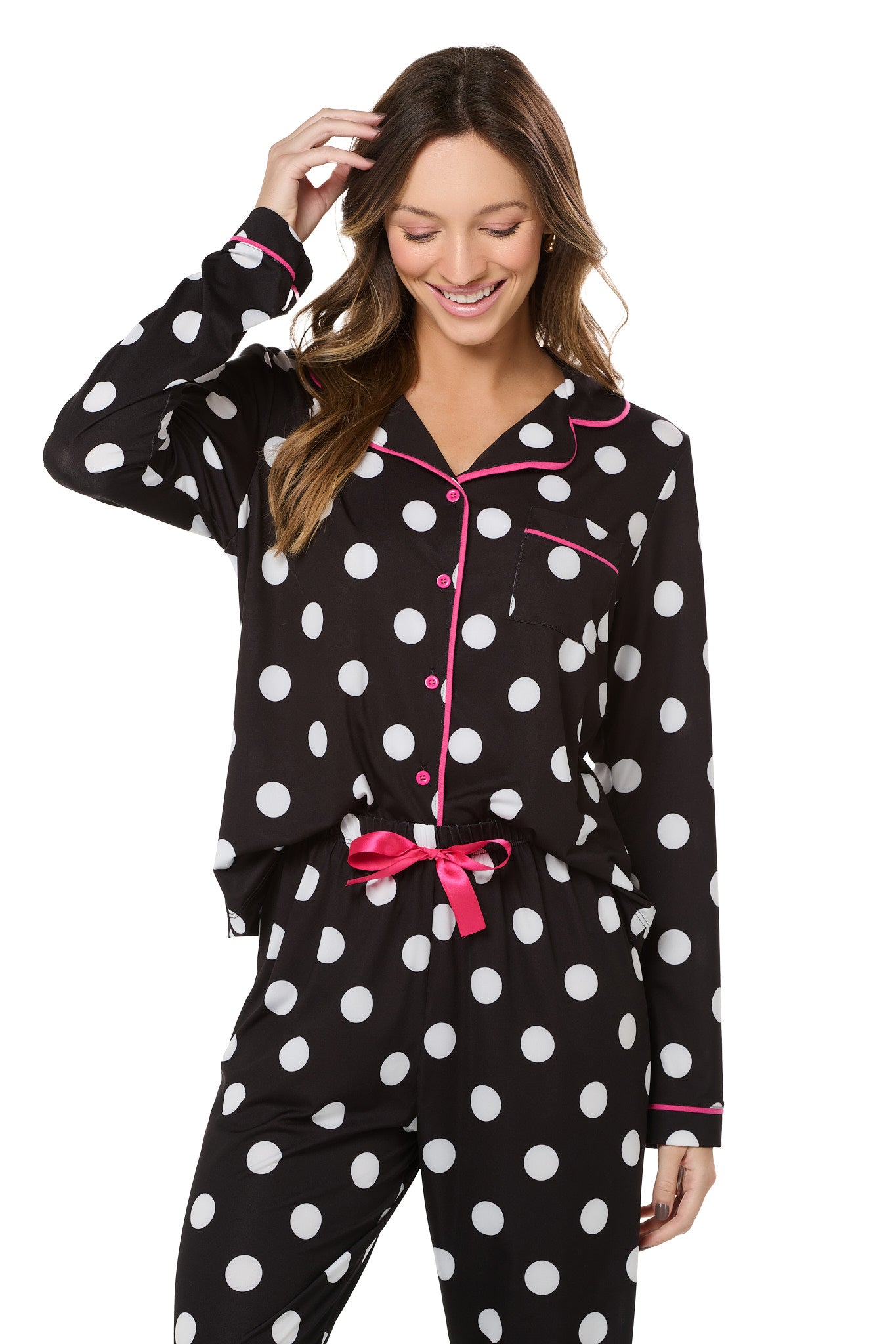 Black And White Polka Dot Long Pajama Set