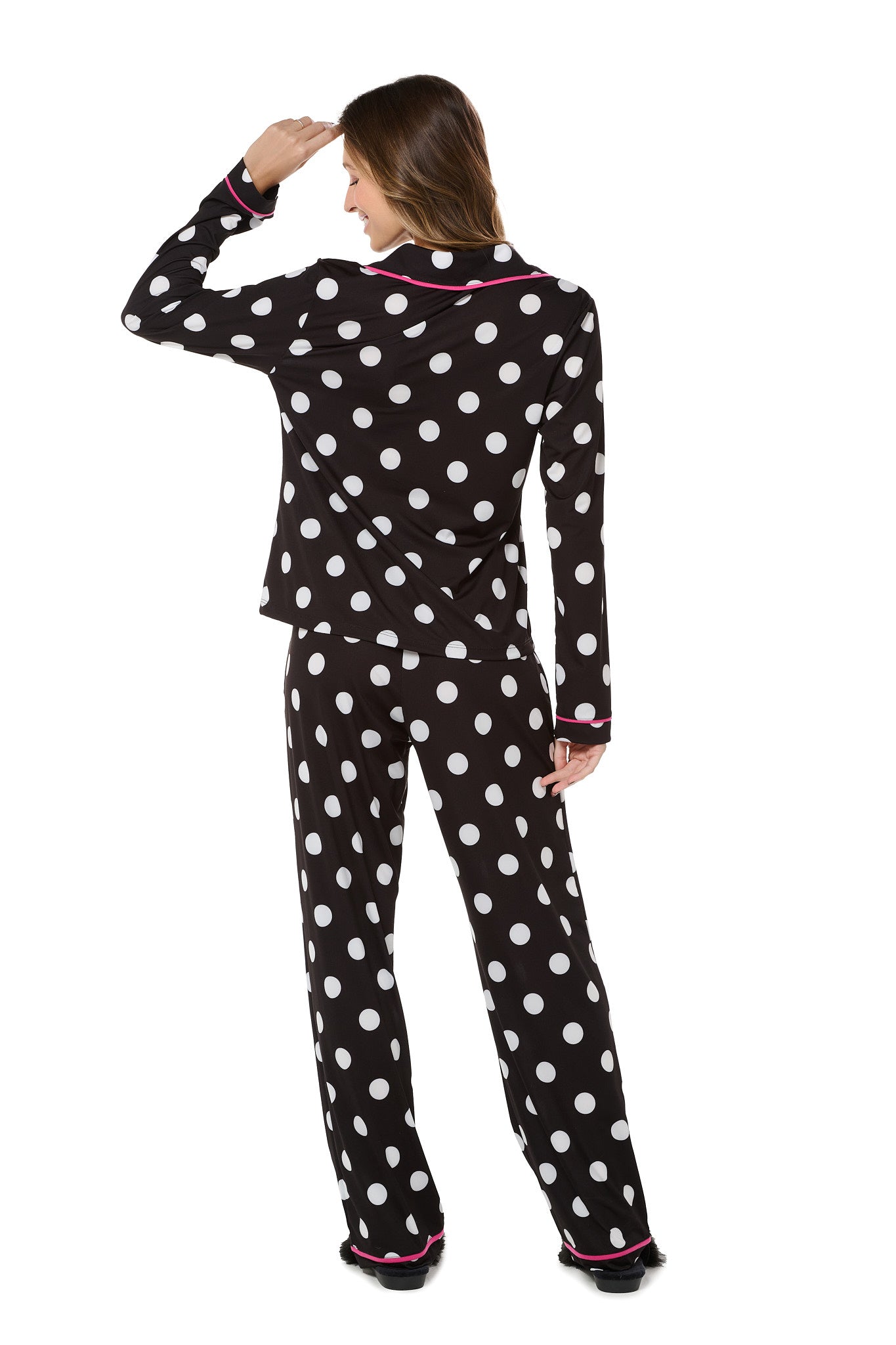 Black And White Polka Dot Long Pajama Set