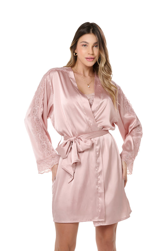 Satin Lace Rose Gold Robe