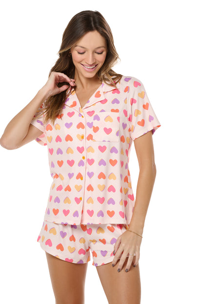 Colorful Hearts With Buttons Short Pajama Set