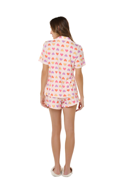 Colorful Hearts With Buttons Short Pajama Set