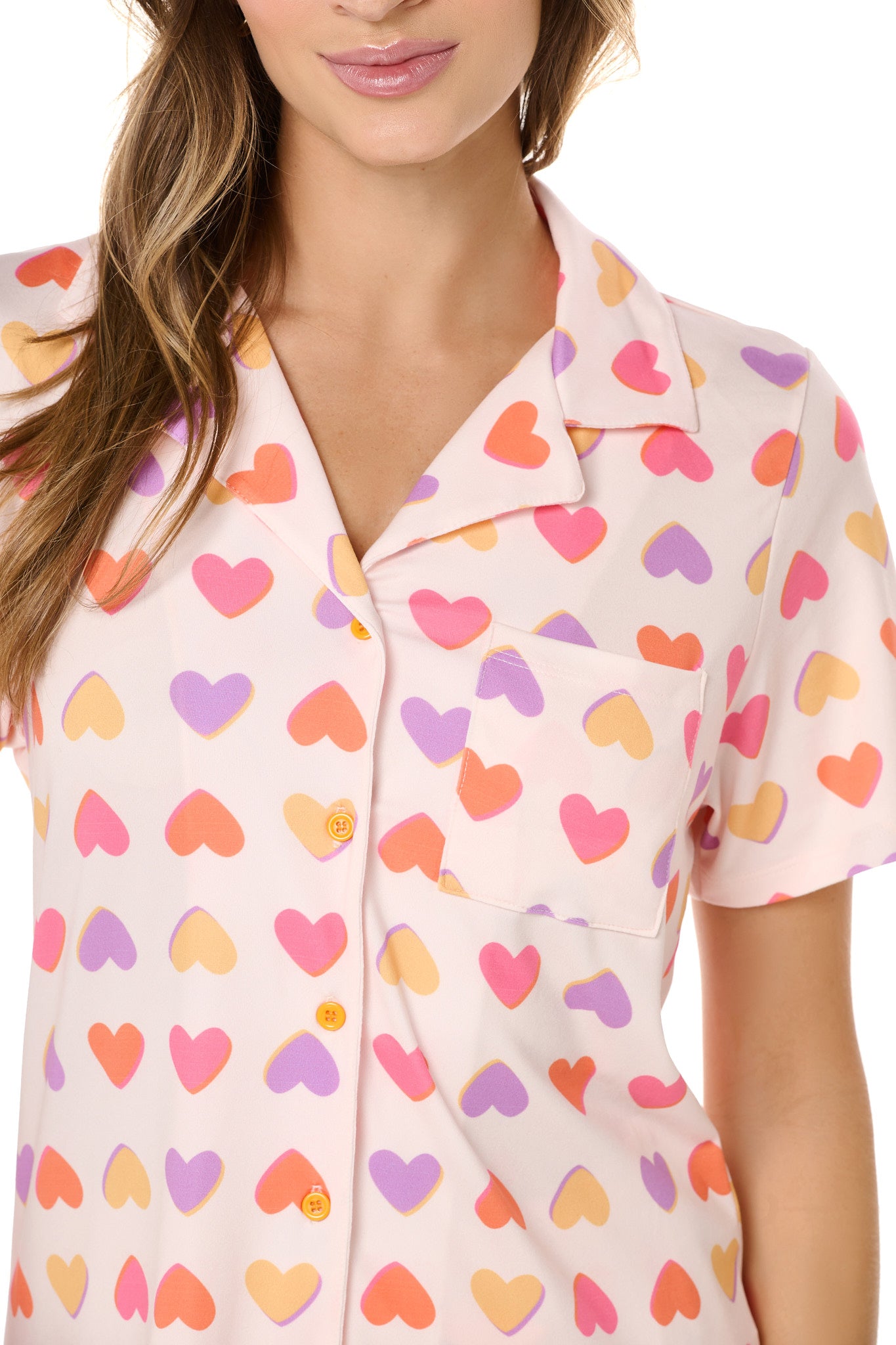 Colorful Hearts With Buttons Short Pajama Set